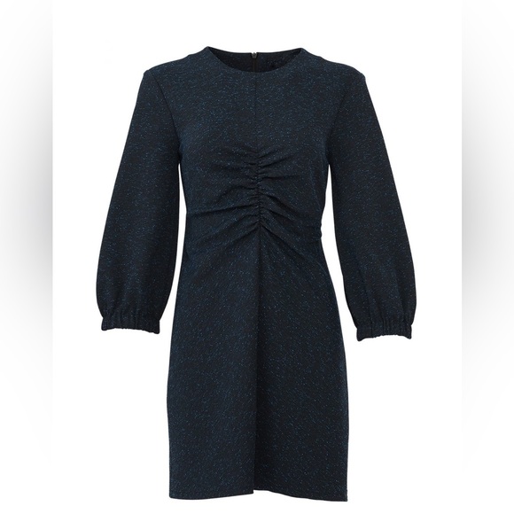 TIBI Blue and Black Heather “Eclipse” Holiday Festive Pique Ruched Dress - Picture 2 of 11
